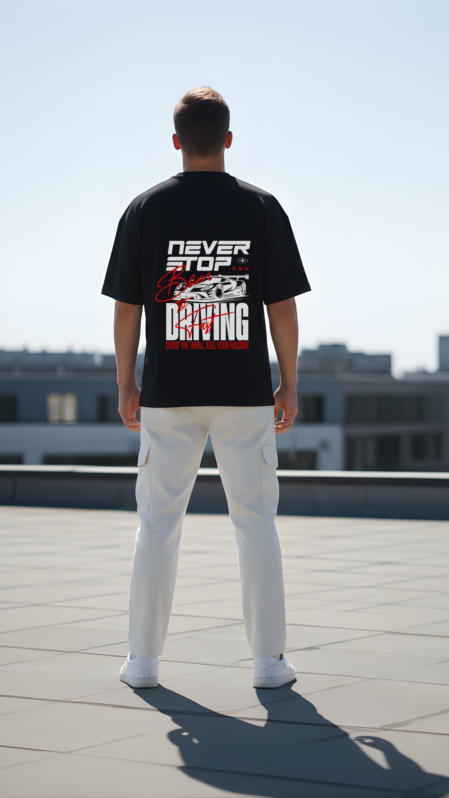 “Born to Drive Fast” Racing Graphic Relaxed Fit Drop Shoulder Tee-DARKWYN Originals