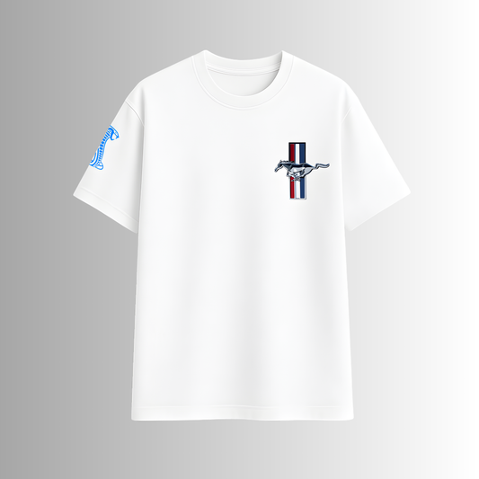 “Blue Striped Muscle Car” Graphic Relaxed Fit Drop Shoulder Tee- DARKWYN