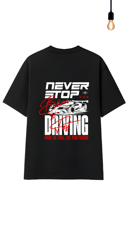 “Born to Drive Fast” Racing Graphic  Relaxed Fit Drop Shoulder Tee-DARKWYN Originals