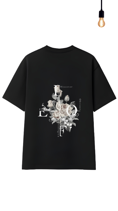 Monochrome Floral Premium Drop Shoulder T-Shirt- DARKWYN Originals