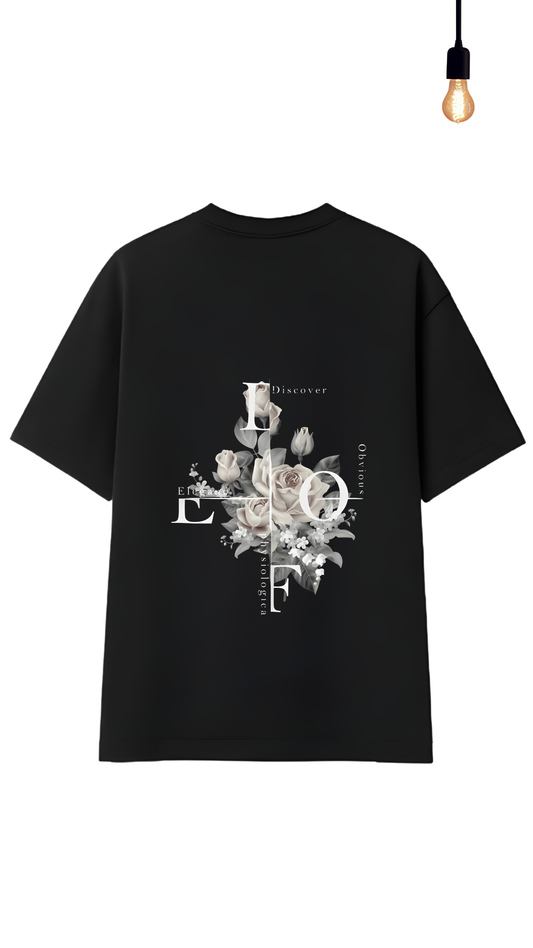 Monochrome Floral Premium Drop Shoulder T-Shirt- DARKWYN Originals