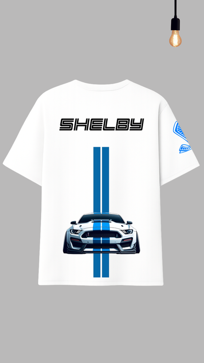 “Blue Striped Muscle Car” Graphic Relaxed Fit Drop Shoulder Tee- DARKWYN Originals