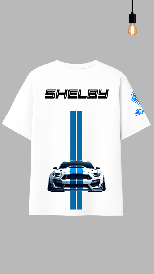 “Blue Striped Muscle Car” Graphic Relaxed Fit Drop Shoulder Tee- DARKWYN Originals
