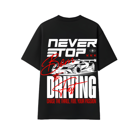 “Born to Drive Fast” Racing Graphic  Relaxed Fit Drop Shoulder Tee-DARKWYN