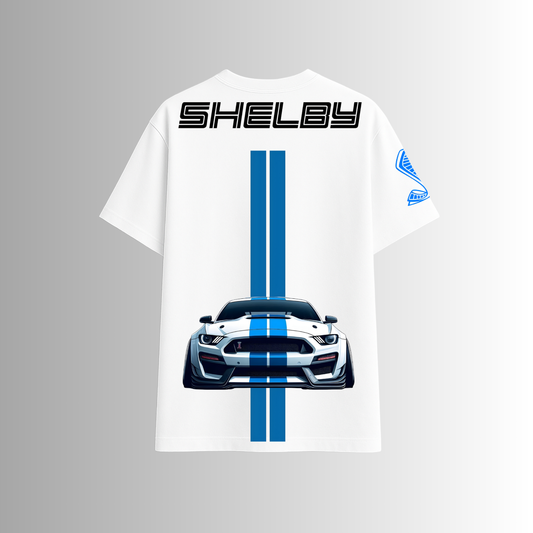 “Blue Striped Muscle Car” Graphic Relaxed Fit Drop Shoulder Tee- DARKWYN