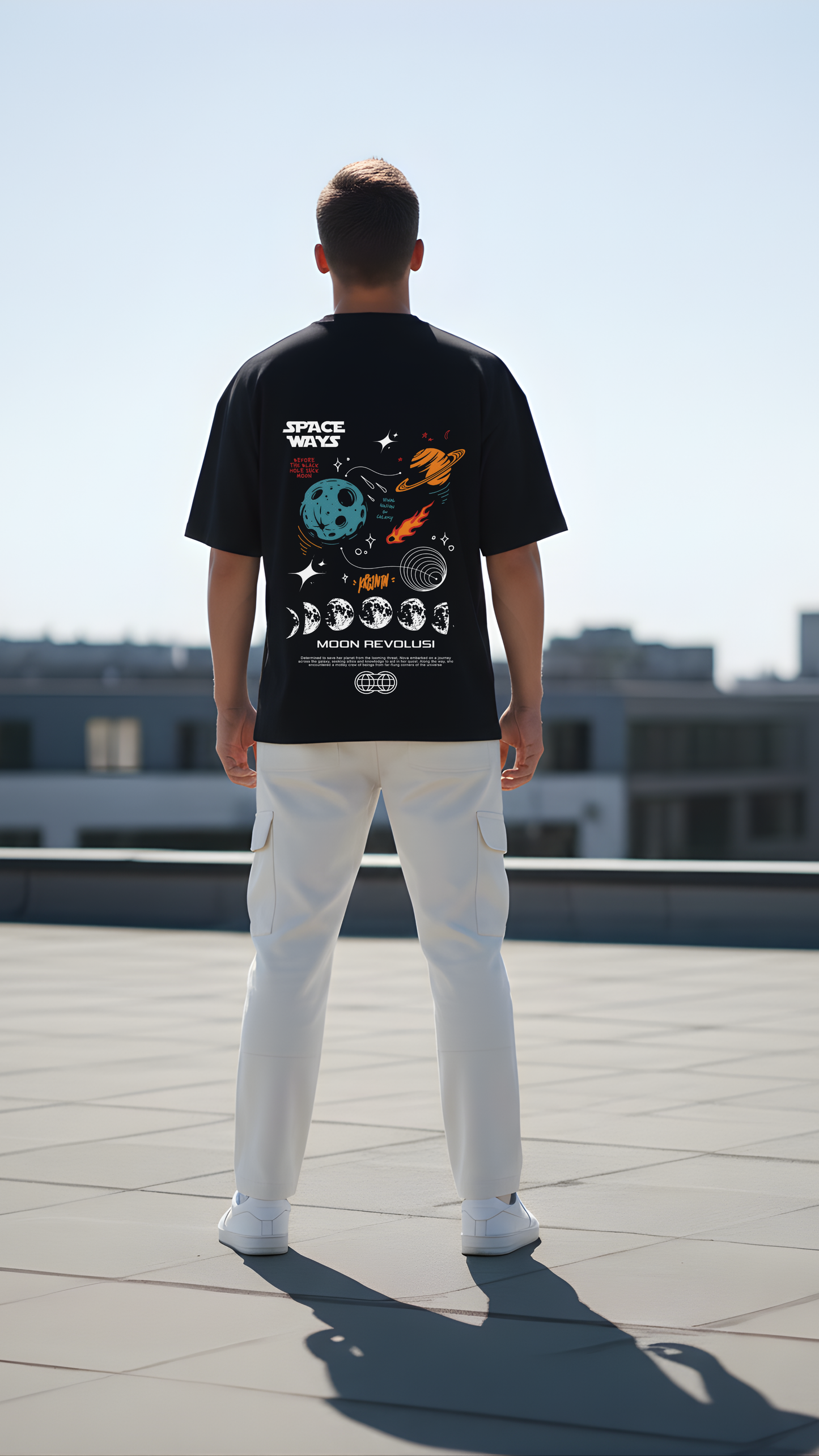 “Space Ways – Moon Revolusi” Graphic Relaxed Fit Drop Shoulder Tee - DARKWYN Originals