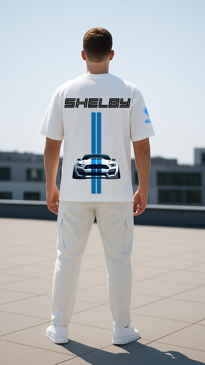 “Blue Striped Muscle Car” Graphic Relaxed Fit Drop Shoulder Tee- DARKWYN Originals