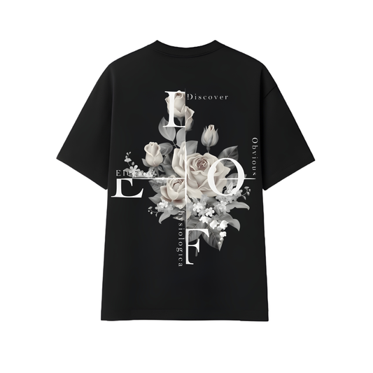 Monochrome Floral Premium Drop Shoulder T-Shirt- DARKWYN