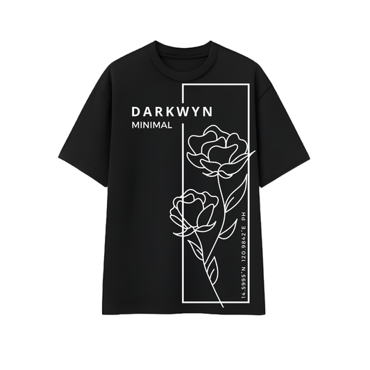 Monochrome Floral Premium Drop Shoulder T-Shirt- DARKWYN